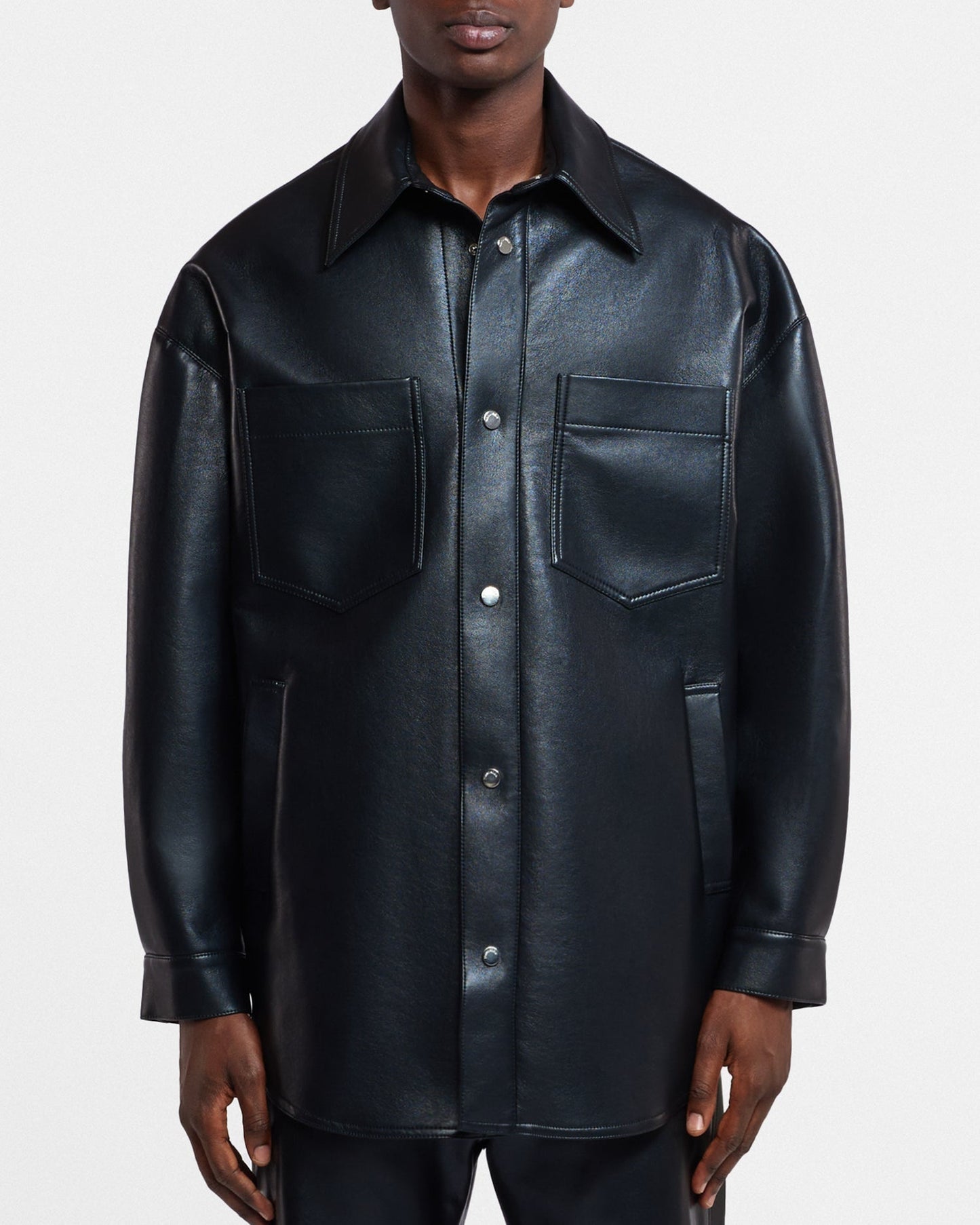 MARTIN BLACK REGENERATED LEATHER OVERSHIRT WITH OVERSIZED FIT