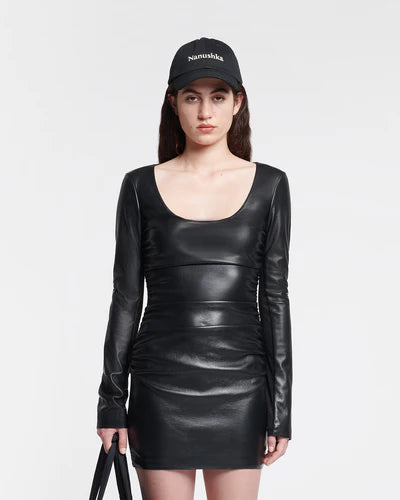 Sosha Ruched Okobor™ Alt-Leather Mini Dress