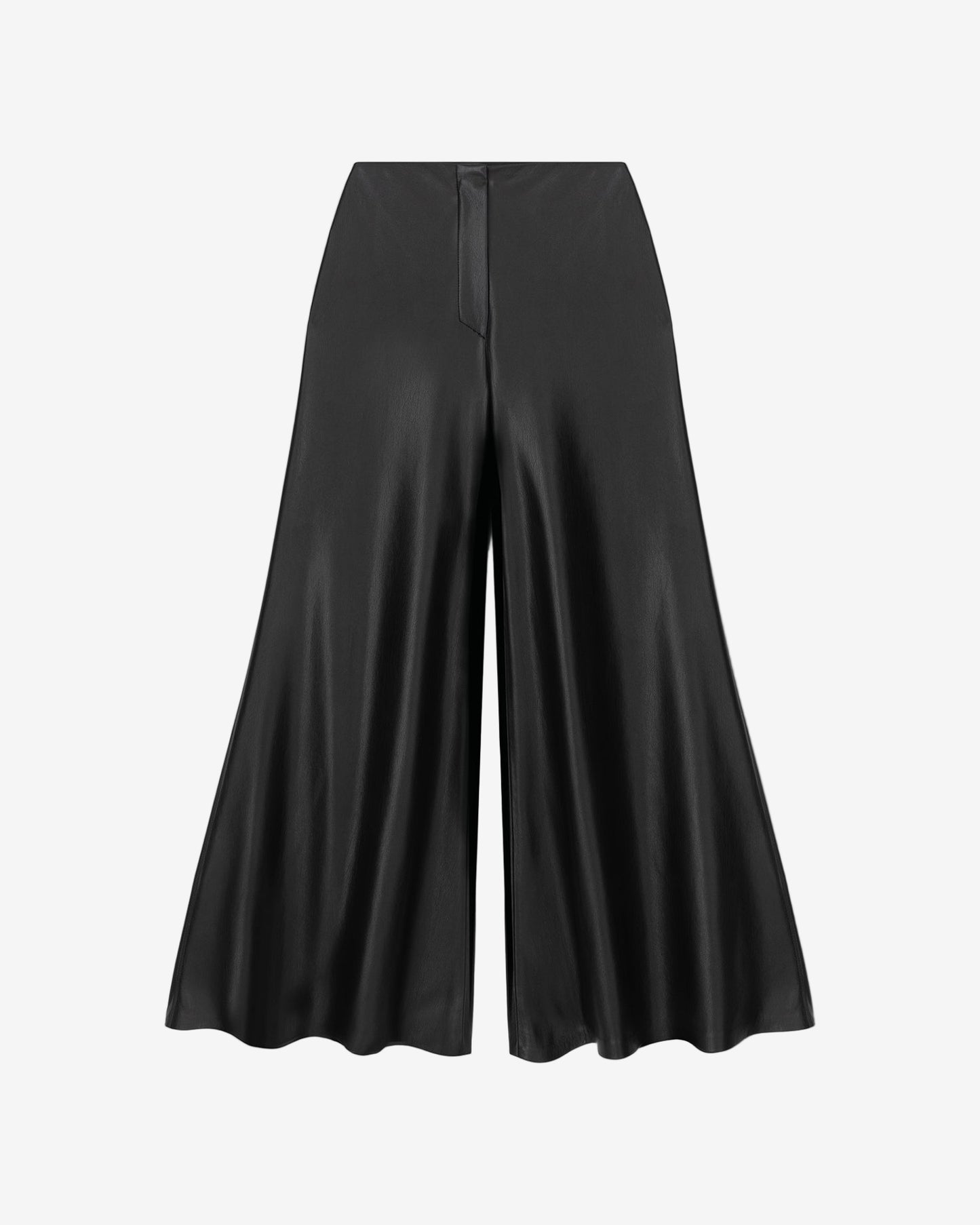 Black wide-leg pants on a light gray background