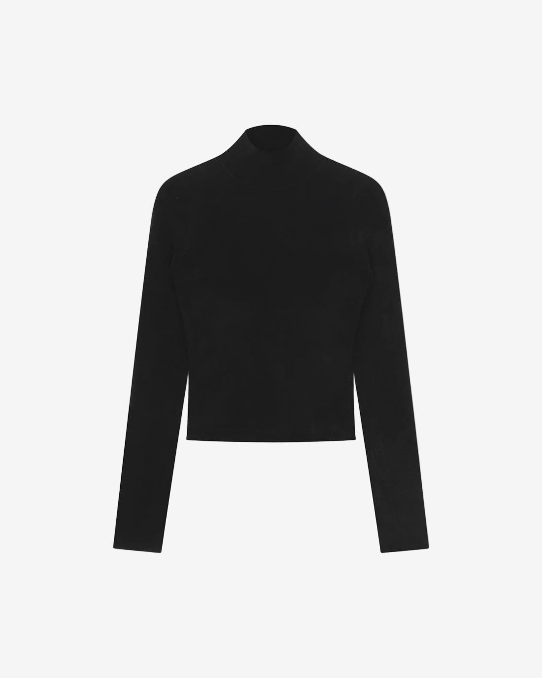Black long-sleeve top on a light gray background