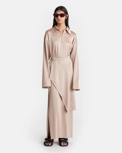 Colter Draped Slip Satin Midi Dress