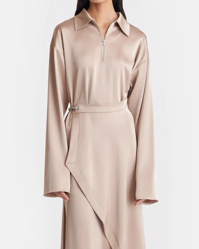 Colter Draped Slip Satin Midi Dress