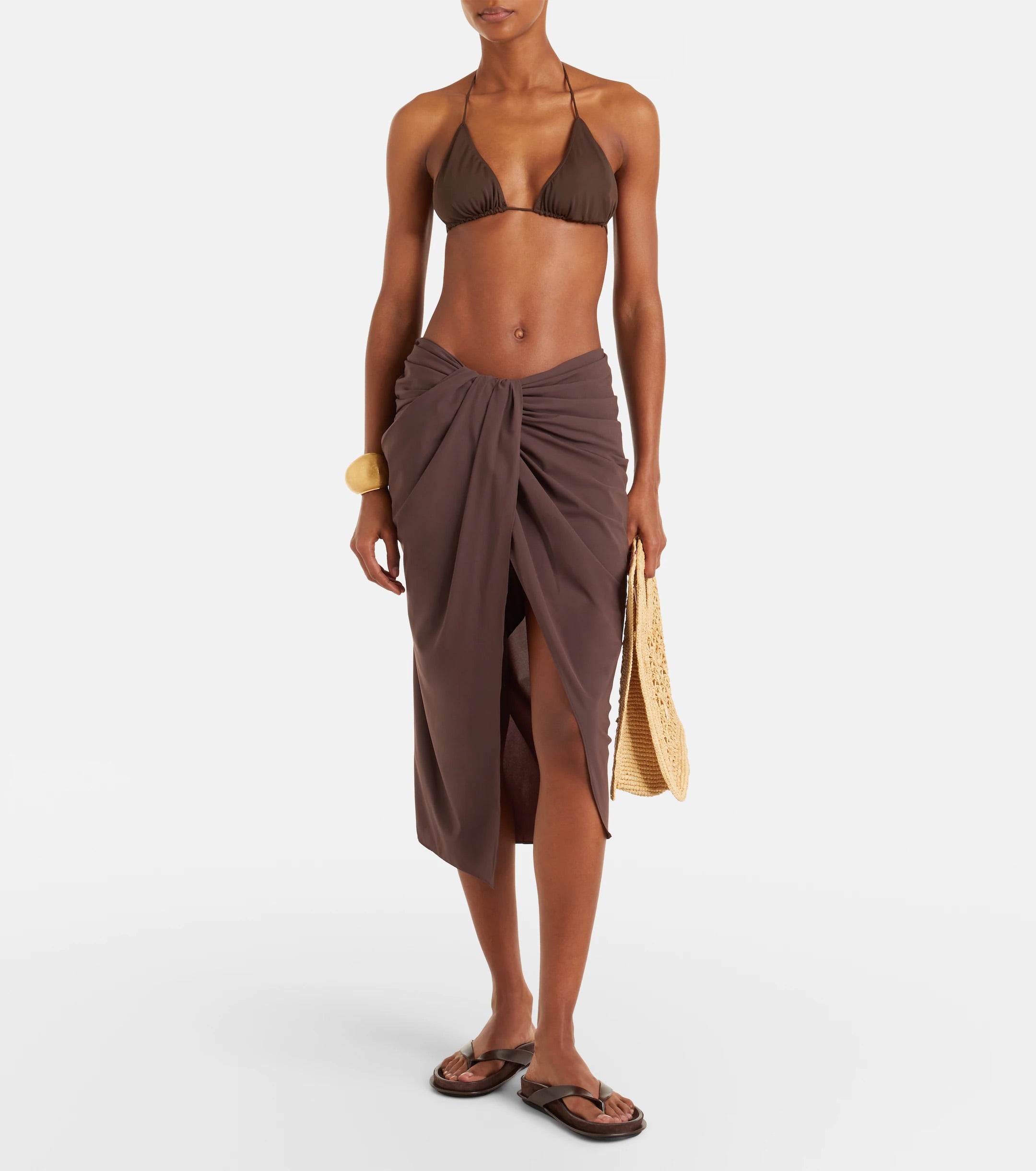 Brown asymmetric pareo skirt