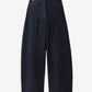 Dark blue jeans on a light gray background