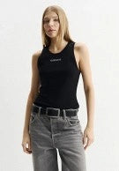 Black ribbed stretch cotton jersey tank top