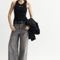 Black ribbed stretch cotton jersey tank top