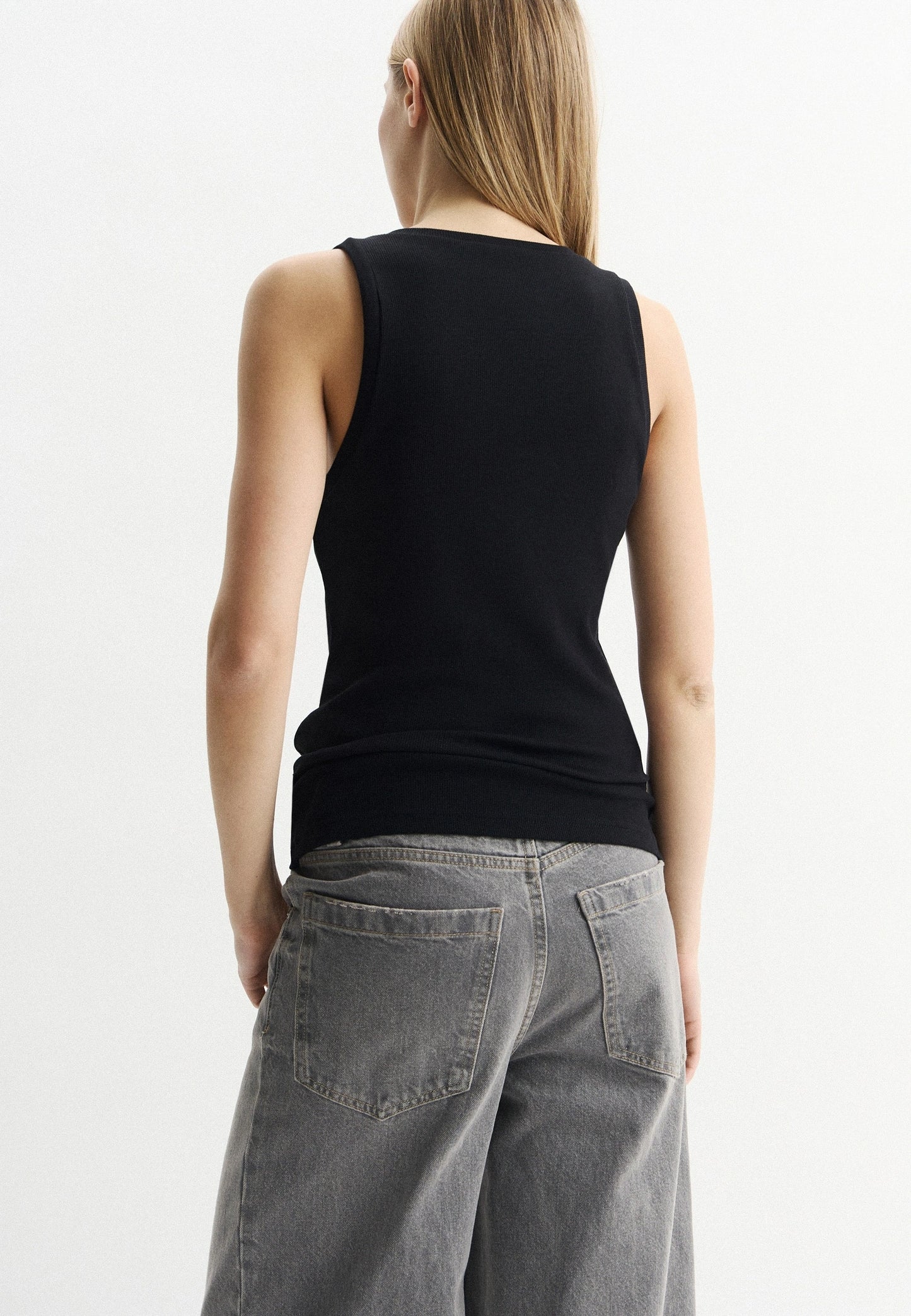 Black ribbed stretch cotton jersey tank top