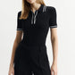 Black polo shirt in viscose blend with contrasting stripes