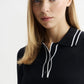 Black polo shirt in viscose blend with contrasting stripes