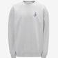 Gray sweatshirt with a small blue logo on a white background