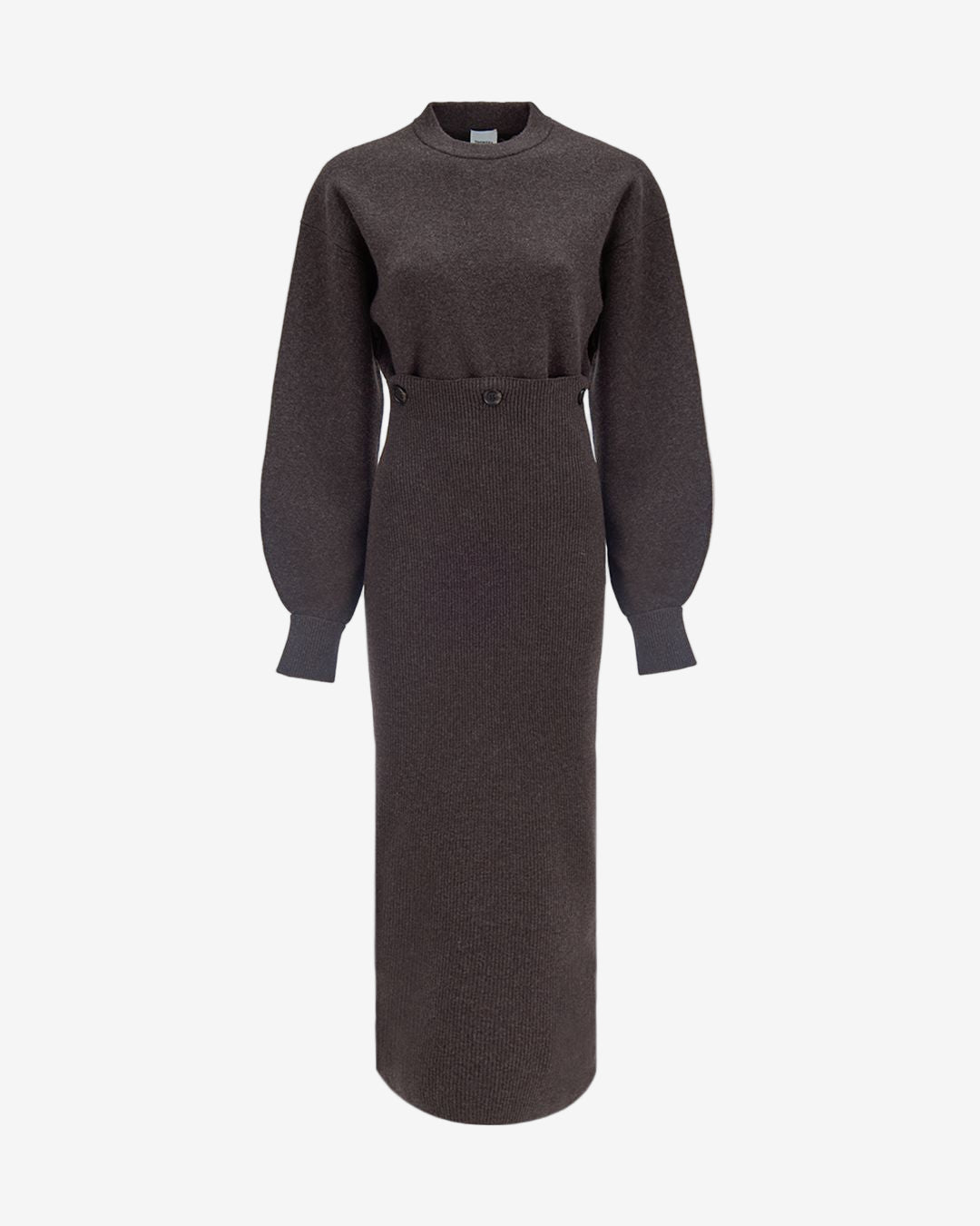 Dark gray dress with long sleeves on a white background