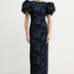 Jacquard Midi Puff Dress Dark Blue