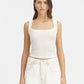 white Crafted from soft ribbed cotton jersey, this fitted tank top is defined by a second skin silhouette and a minimalist design, finished with the signature grosgrain logo detail at the back.

100% ribbed cotton jersey construction

Fitted, second skin silhouette

Square neckline

Ribbed neckline and armholes

Embroidered grosgrain logo at the back