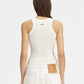 white Crafted from soft ribbed cotton jersey, this fitted tank top is defined by a second skin silhouette and a minimalist design, finished with the signature grosgrain logo detail at the back.

100% ribbed cotton jersey construction

Fitted, second skin silhouette

Square neckline

Ribbed neckline and armholes

Embroidered grosgrain logo at the back