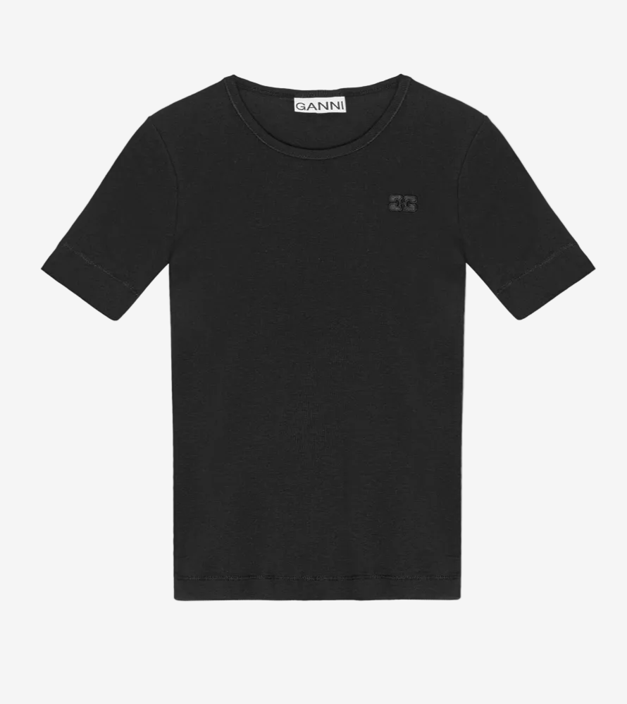 Ganni soft cotton rib T-shirt