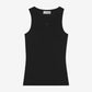 Black tank top with 'Ganni' branding on a white background
