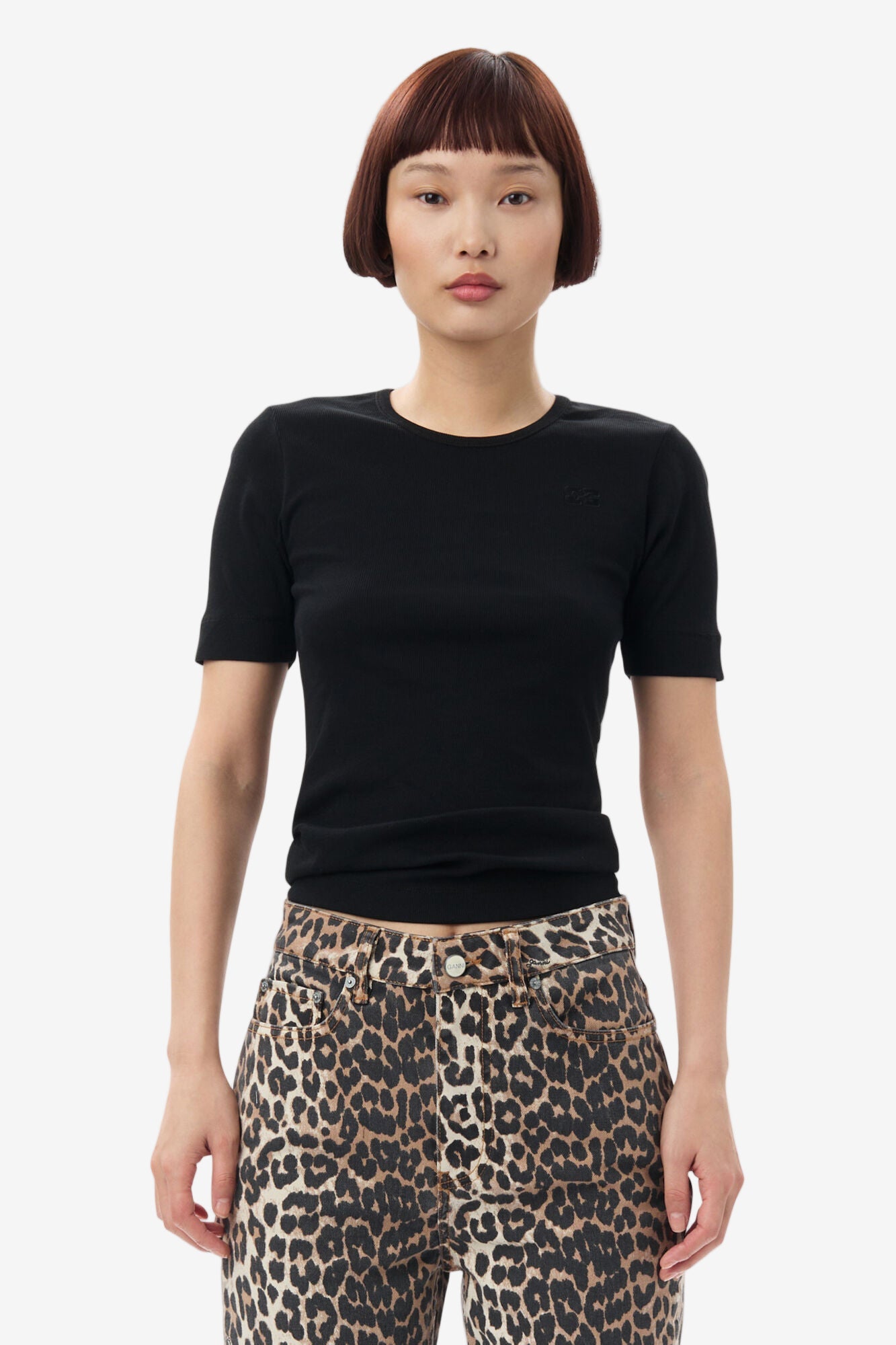 Black Soft Cotton Rib Short Sleeve T-Shirt