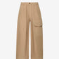 Beige wide-leg pants with front pocket on a white background