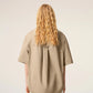 Beige Cotton Short Sleeve Camp Collar Wide Shirt