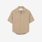 Beige Cotton Short Sleeve Camp Collar Wide Shirt