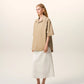 Beige Cotton Short Sleeve Camp Collar Wide Shirt