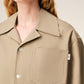 Beige Cotton Short Sleeve Camp Collar Wide Shirt