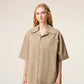 Beige Cotton Short Sleeve Camp Collar Wide Shirt
