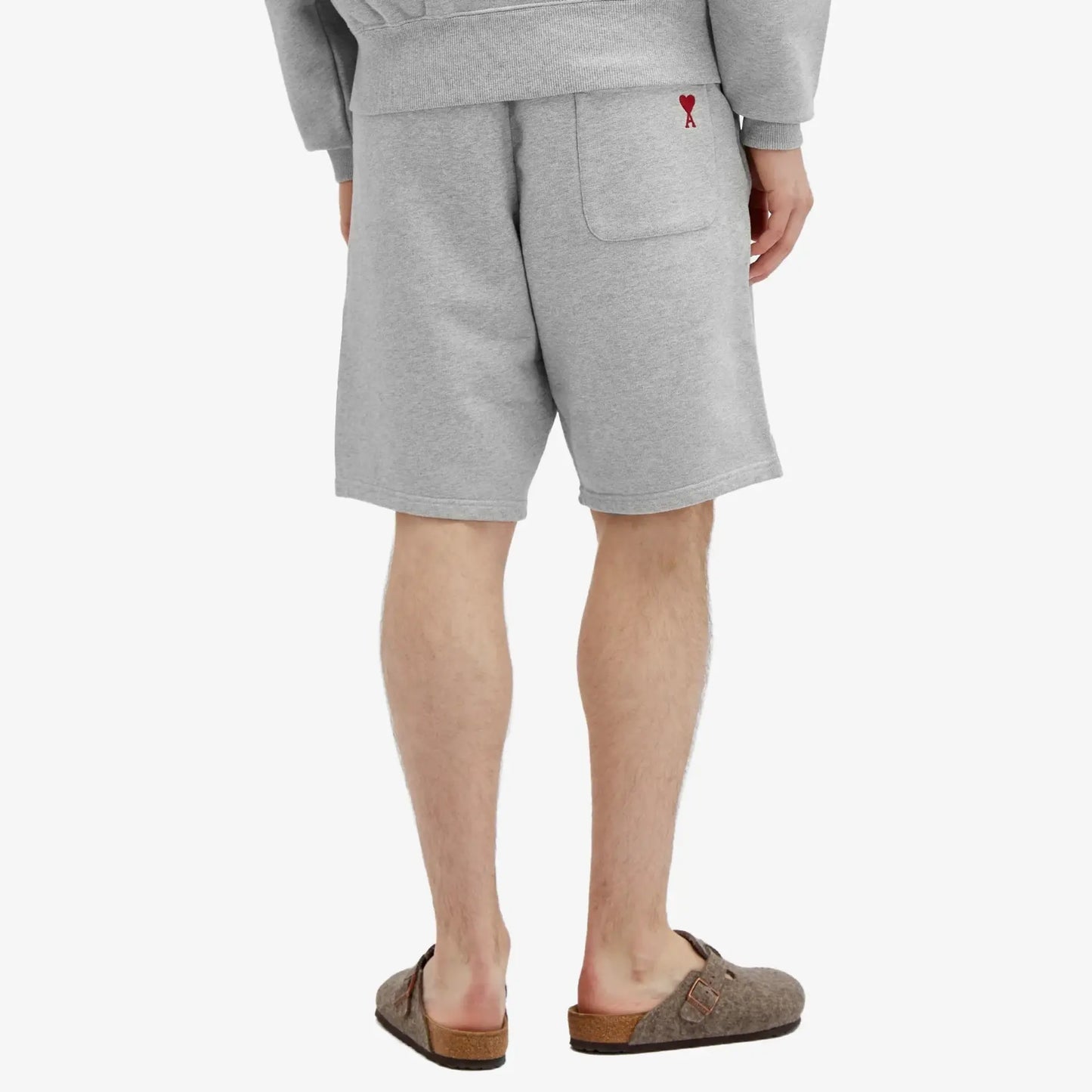 Gray shorts with a drawstring on a white background