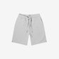 Gray shorts with a drawstring on a white background