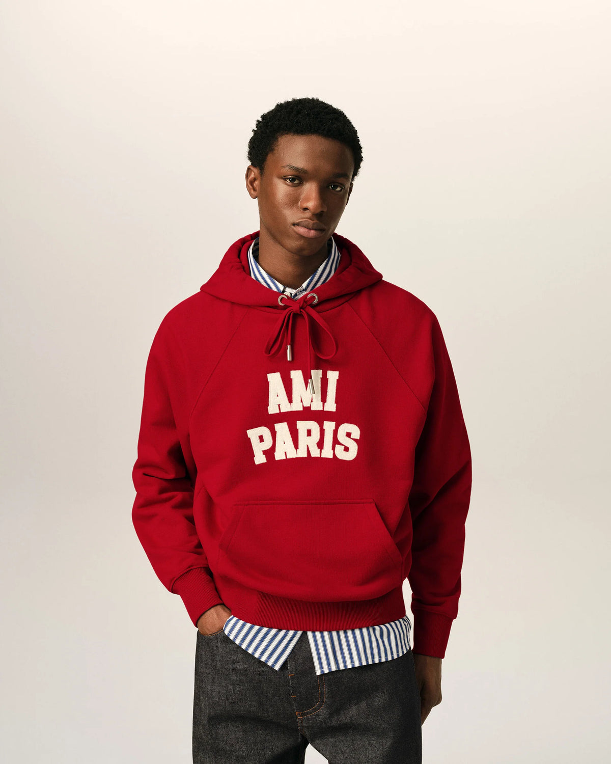 Hoodie With Ami Paris Felt Embroidery