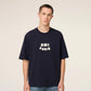 Navy blue t-shirt with 'AMI PARIS' text on a light gray background