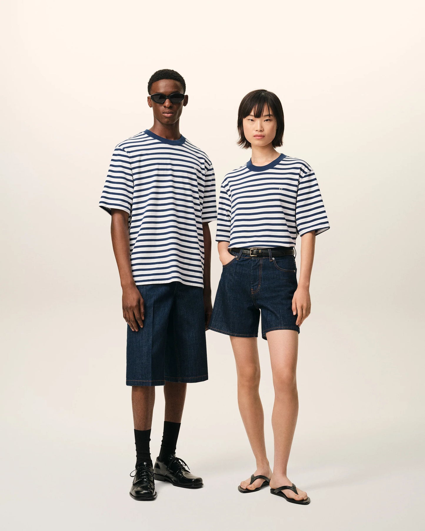 Blue Cotton Boxy Fit Mariniere Ami De Coeur T-shirt