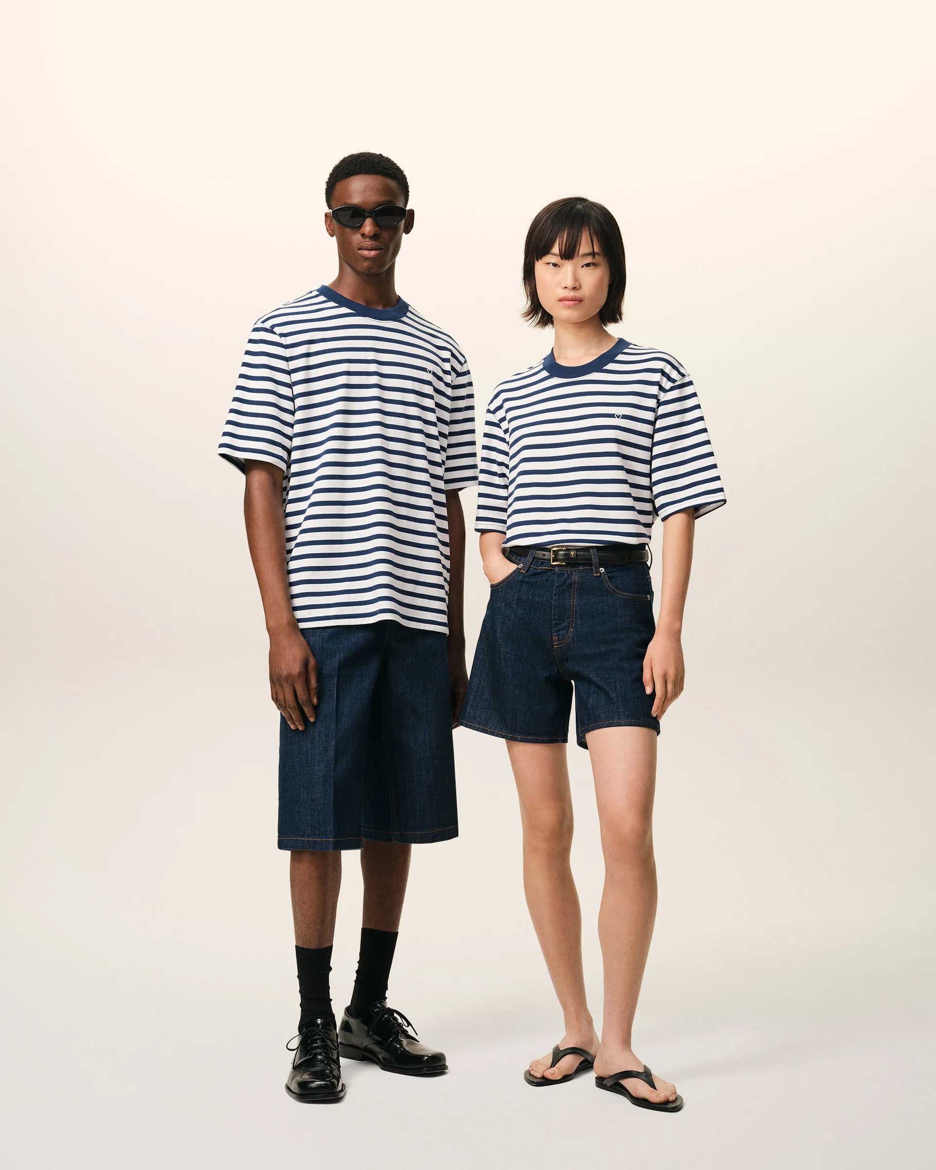 Blue Cotton Boxy Fit Mariniere Ami De Coeur T-shirt