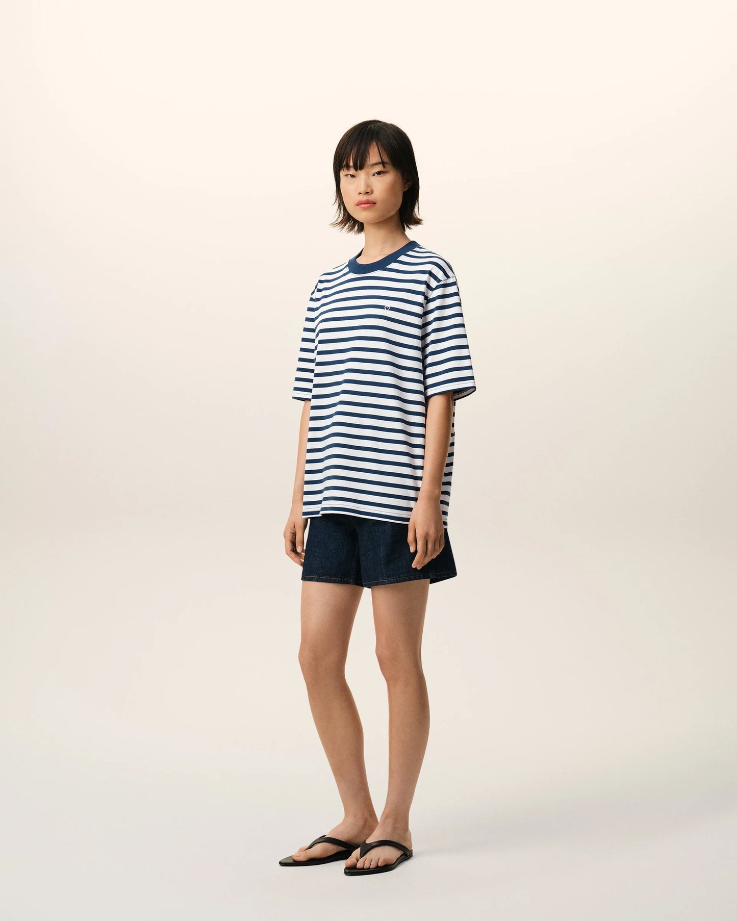 Blue Cotton Boxy Fit Mariniere Ami De Coeur T-shirt