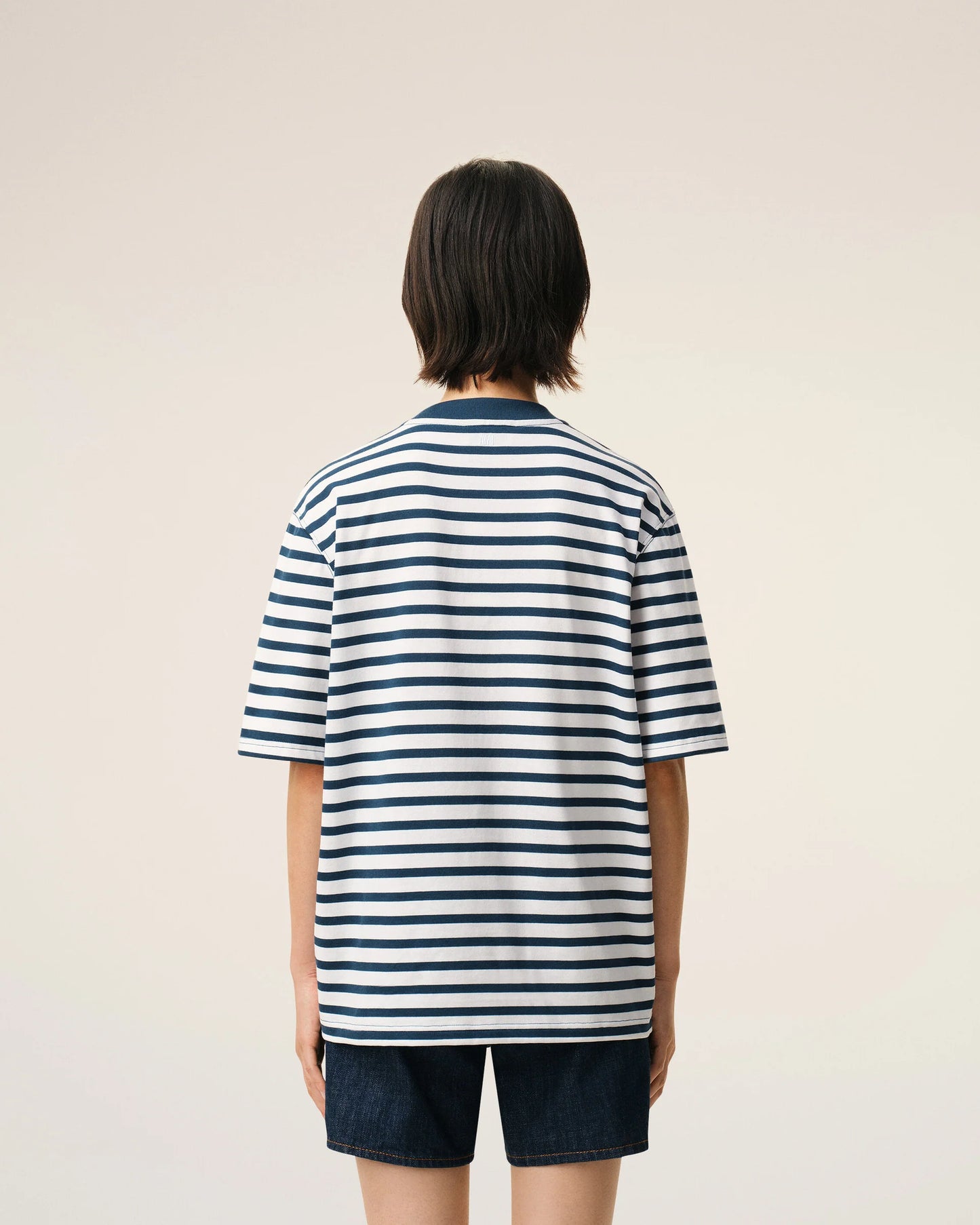 Blue Cotton Boxy Fit Mariniere Ami De Coeur T-shirt