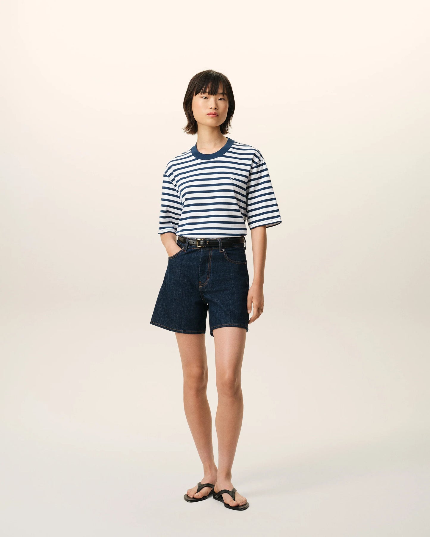 Blue Cotton Boxy Fit Mariniere Ami De Coeur T-shirt