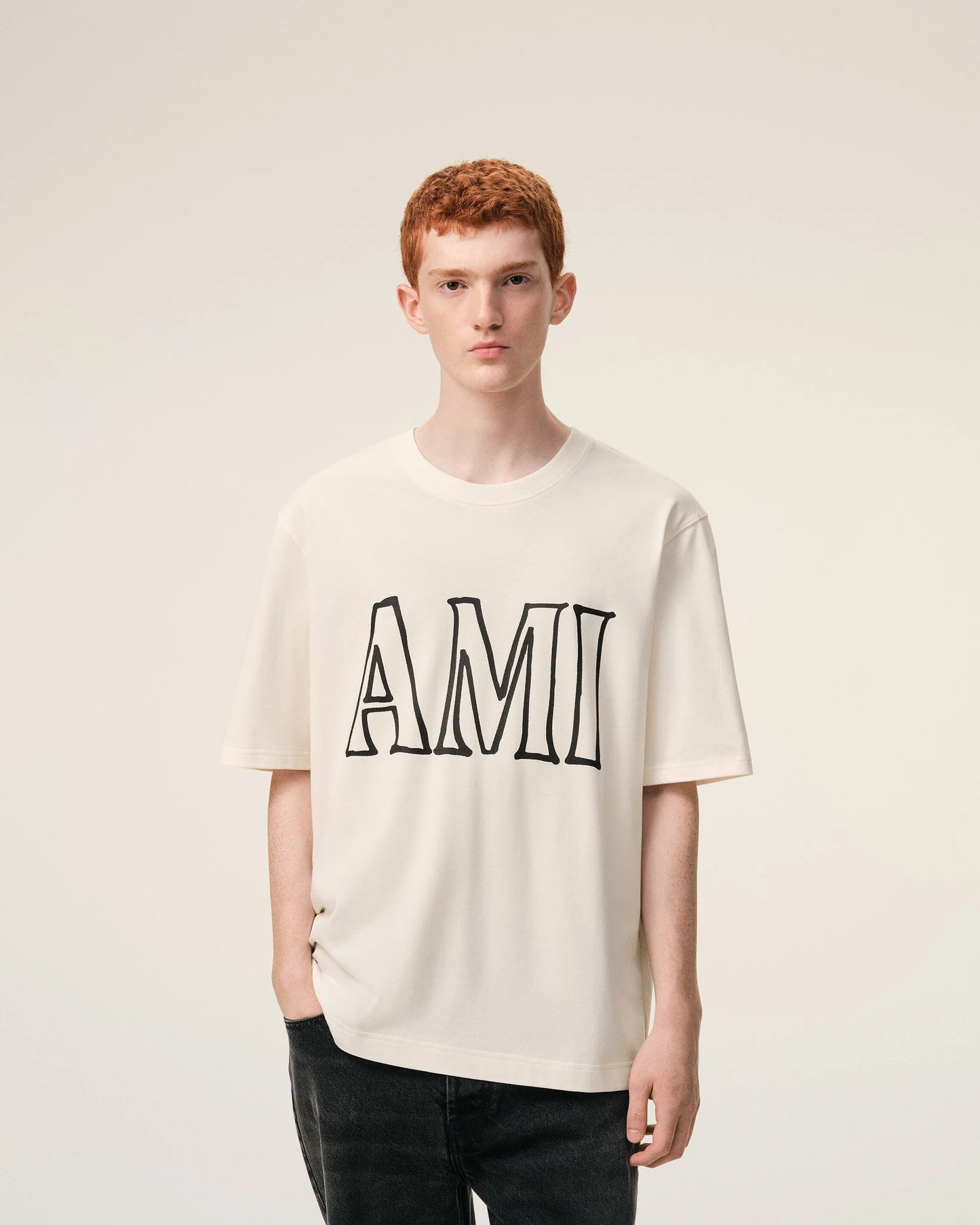 Boxy Fit Short Sleeves T-shirt With Ami Paris Print At Front And Back