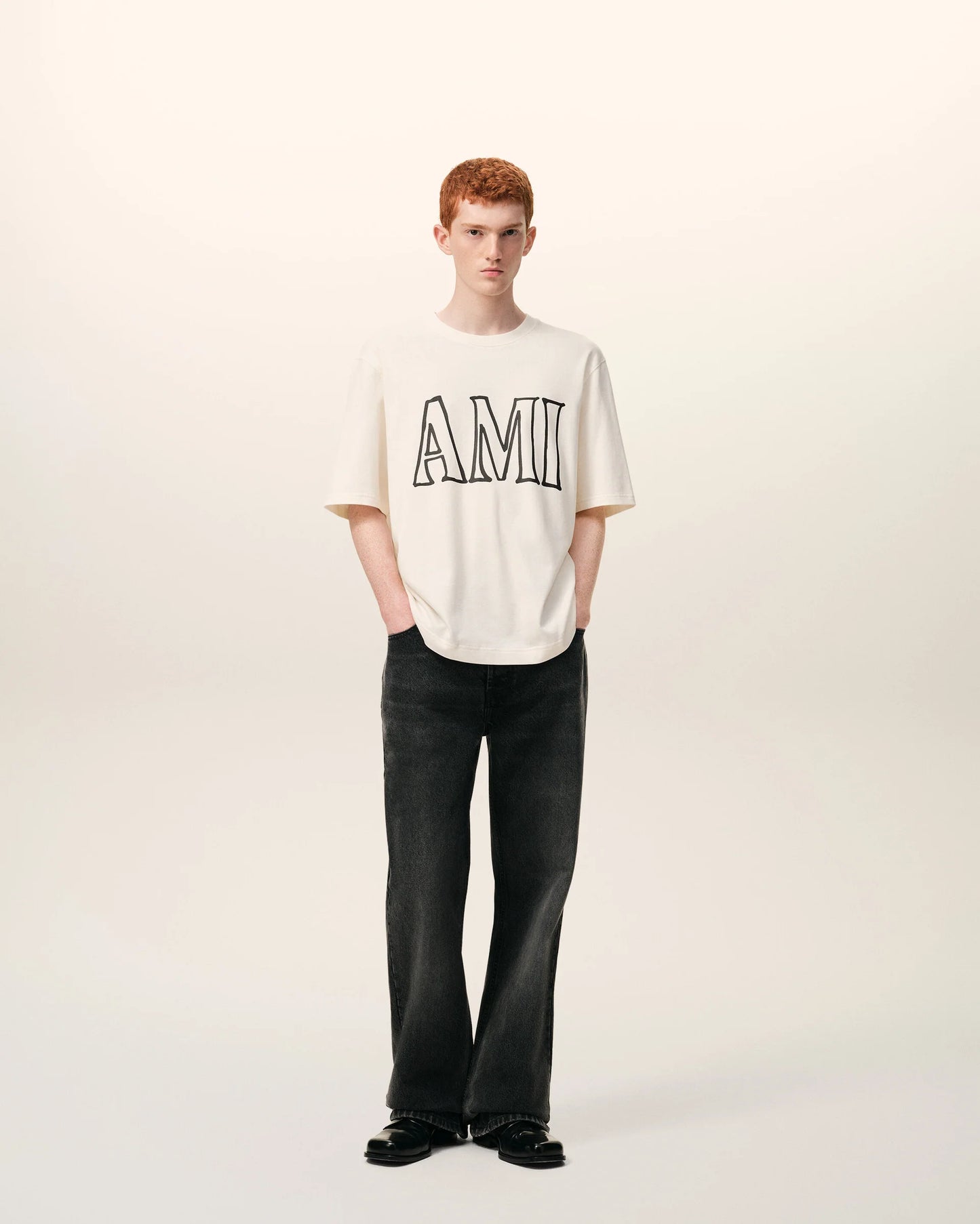 Boxy Fit Short Sleeves T-shirt With Ami Paris Print At Front And Back