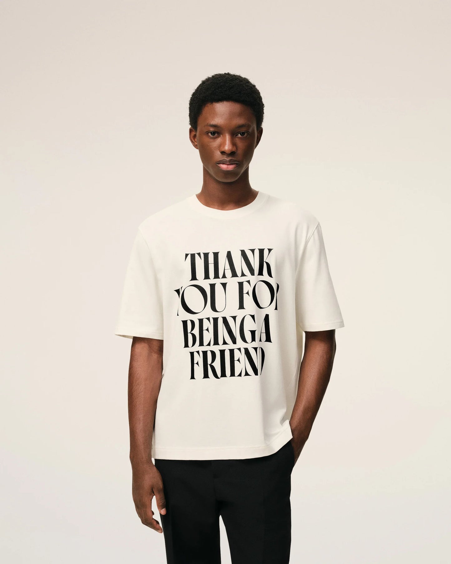 Boxy Fit Short Sleeves T-shirt "Thank You For Being A Friend"