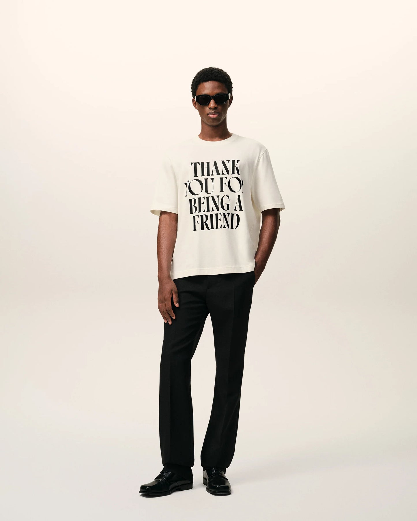 Boxy Fit Short Sleeves T-shirt "Thank You For Being A Friend"