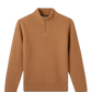 Brown ribbed sweater with a quarter zip on a white background