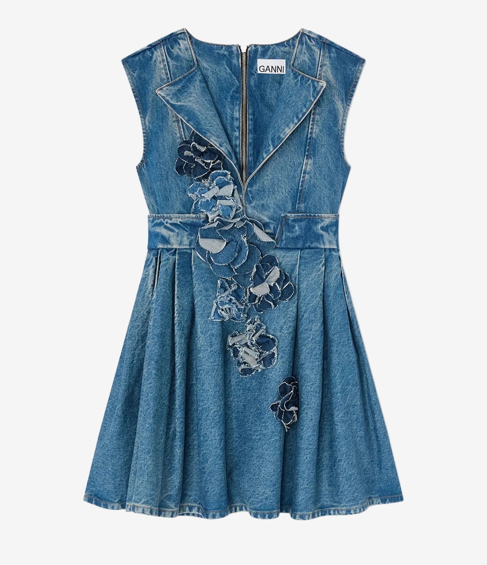 Flower Denim Puff Mini Dress