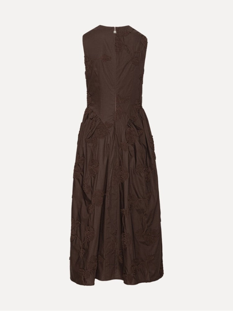 Flower Midi Dress Dark Brown