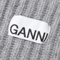 Gray beanie with Ganni logo on a white background