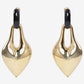 Gold earrings with black accents on a white background