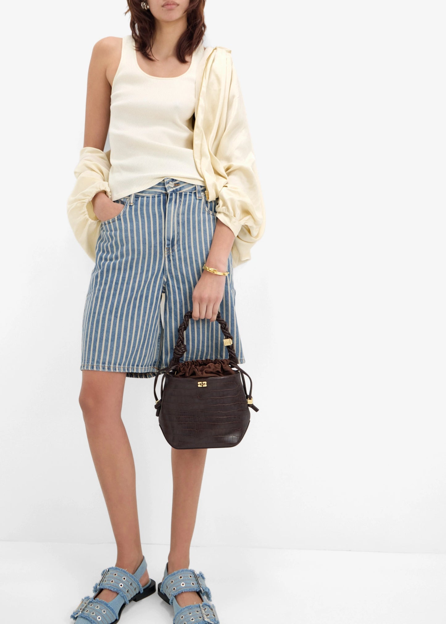 Brown Croco Bou Bucket Bag