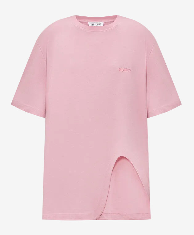 A light pink short-sleeve t-shirt with a small tonal pink ATTICO' logo on the left chest, displayed on a neutral light gray background.
