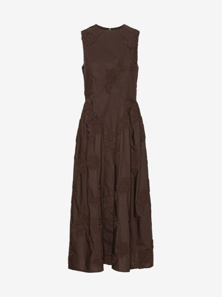 Flower Midi Dress Dark Brown