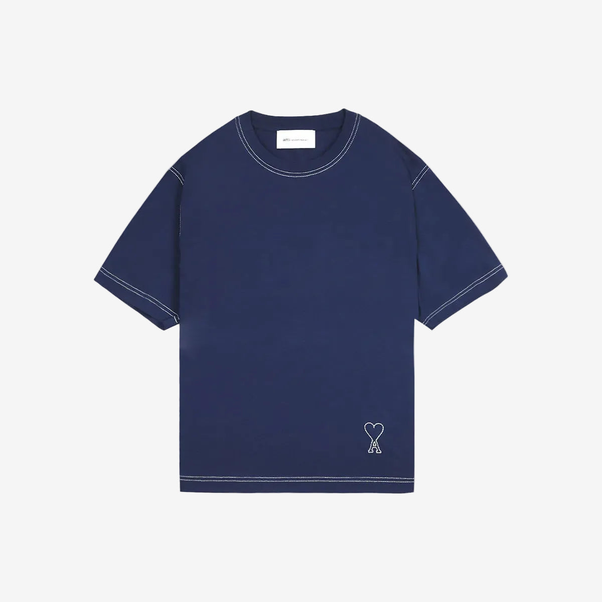 AMI Paris Short Sleeve Boxy Fit T-Shirt With Topstitched Ami