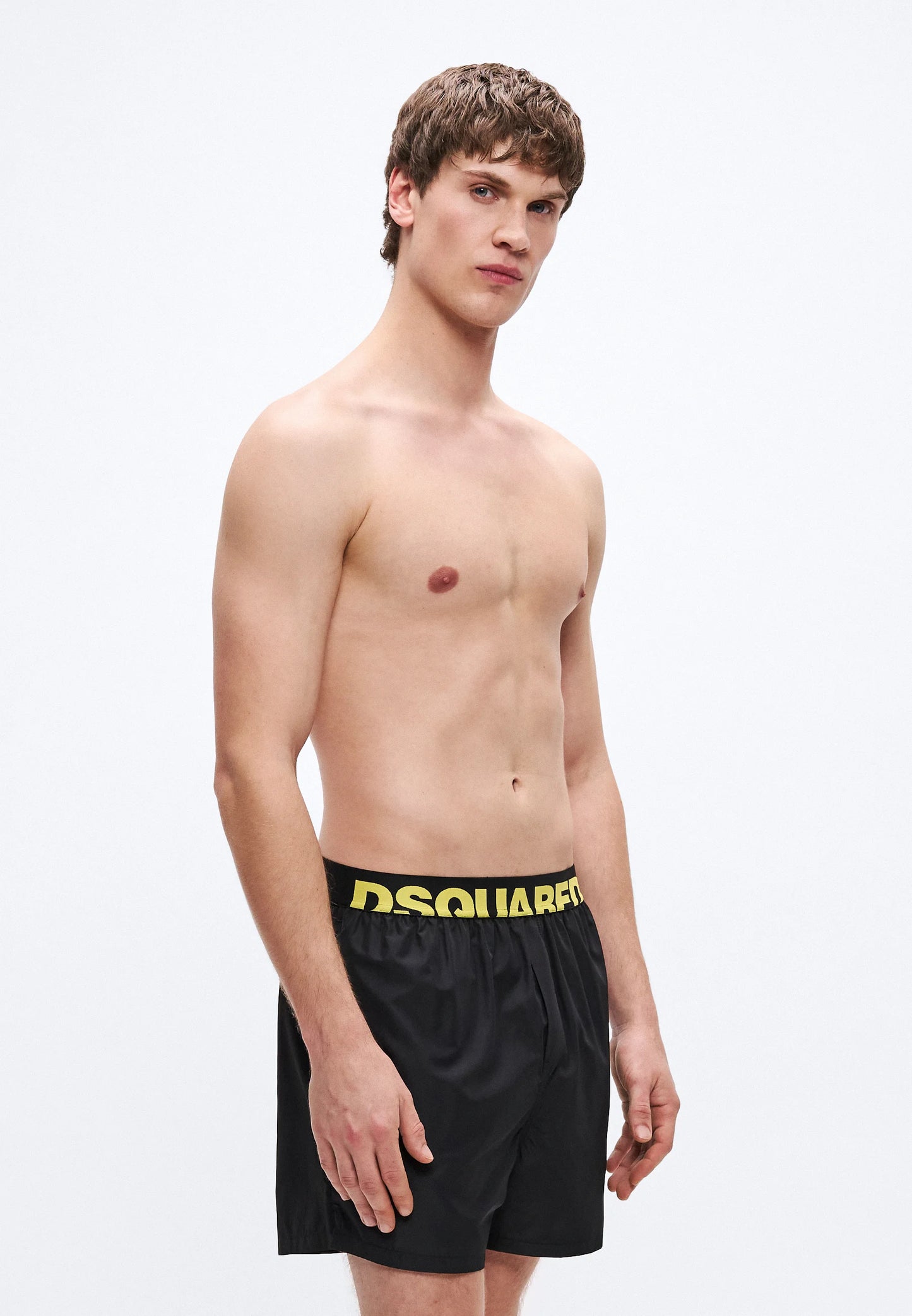 Men's black swim shorts with logo waistband